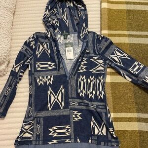 Ralph Lauren Blue and Cream Aztec print pull over button up hoodie